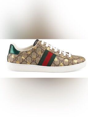 Gucci GG Bee Canvas Sneaker in Brown with Green & Red Web